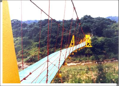 Figure 12 Suspension Walkway Bridge Undergoing Rel ative Movement of its Abutments due to Fault Movement (photo by C.