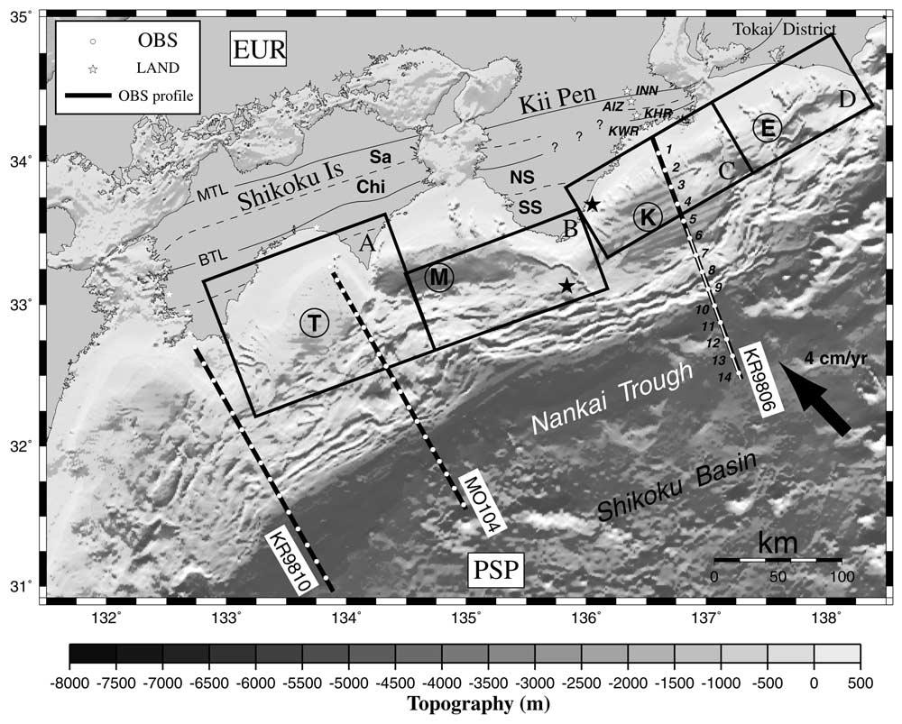 EPM 2-2 NAKANISHI ET AL.: STRUCTURE OF THE NANKAI SEISMOGENIC ZONE Figure Map of area around the Nankai Trough.