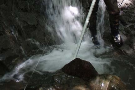 Waterfall height is approximately seven feet, and downstream jump
