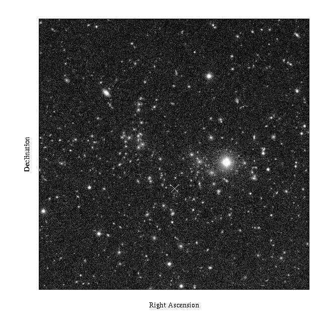 21 Fig. 7. Colour image (5 5 arcmin 2 ) of a newly discovered MACS cluster at z = 0.453, based on 3 4min exposures in each of the V, R and I bands with the University of Hawaii s 2.2m telescope.