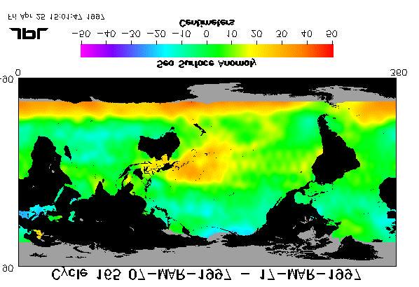 15 Fig. 10. Cycle 165 (07 March 1997 17 March 1997) Sea Surface Anomaly as observed by the satellite TOPEX/Poseidon.