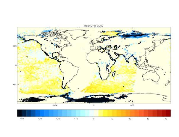 Figure 2 shows global maps of the innovation bias for NOAA-16 AMSU-A Channel 2 calculated over four weeks using the radiative transfer model RTTOV and Met Office global model background fields with