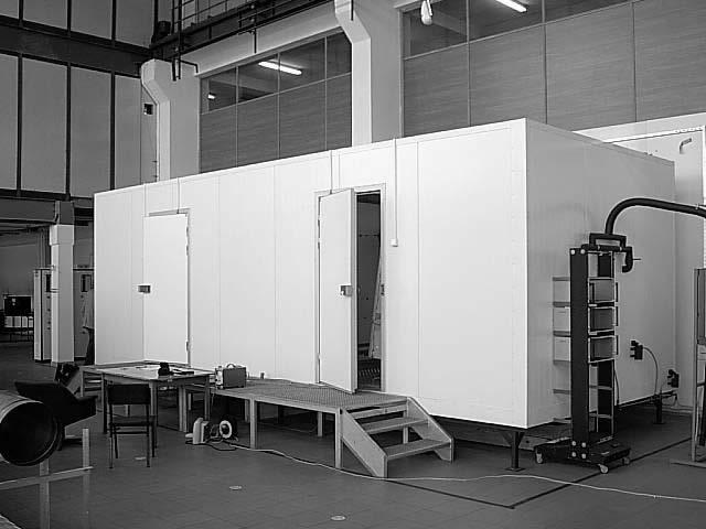 Fig. 1. Full scale climate chamber facility at Cracow University of Technology, cold chamber on the left, warm chamber on the right side.
