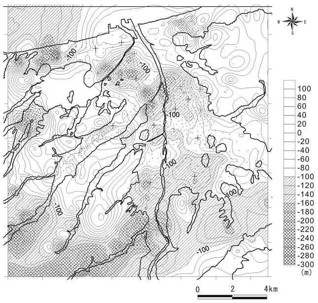 Fig.6 Contour map of the 3D density structure model. The interval of the contour lines is 20m.