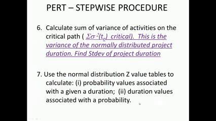 (Refer Slide Time: 13:35) We now go to step 6, here we have to calculate the sum of variances of activities on the critical path. So, this I will illustrate in the example.