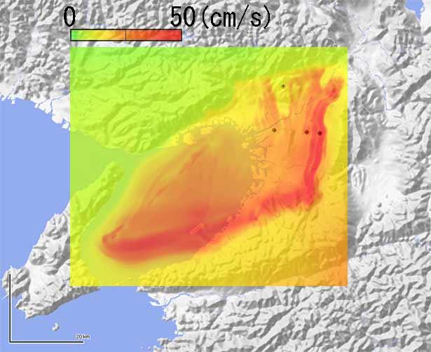 earthquake. The thick rectangular box depicts the region for the 3-D simulations.