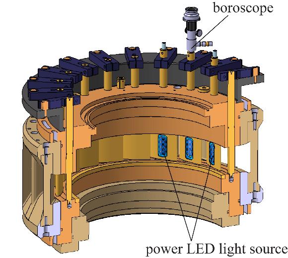 Fig. 8 Sketch of the connection for the acquisition system and LED Fig. 9 Entire installation of the instrumented guide vane, boroscope, and LED light source 3.