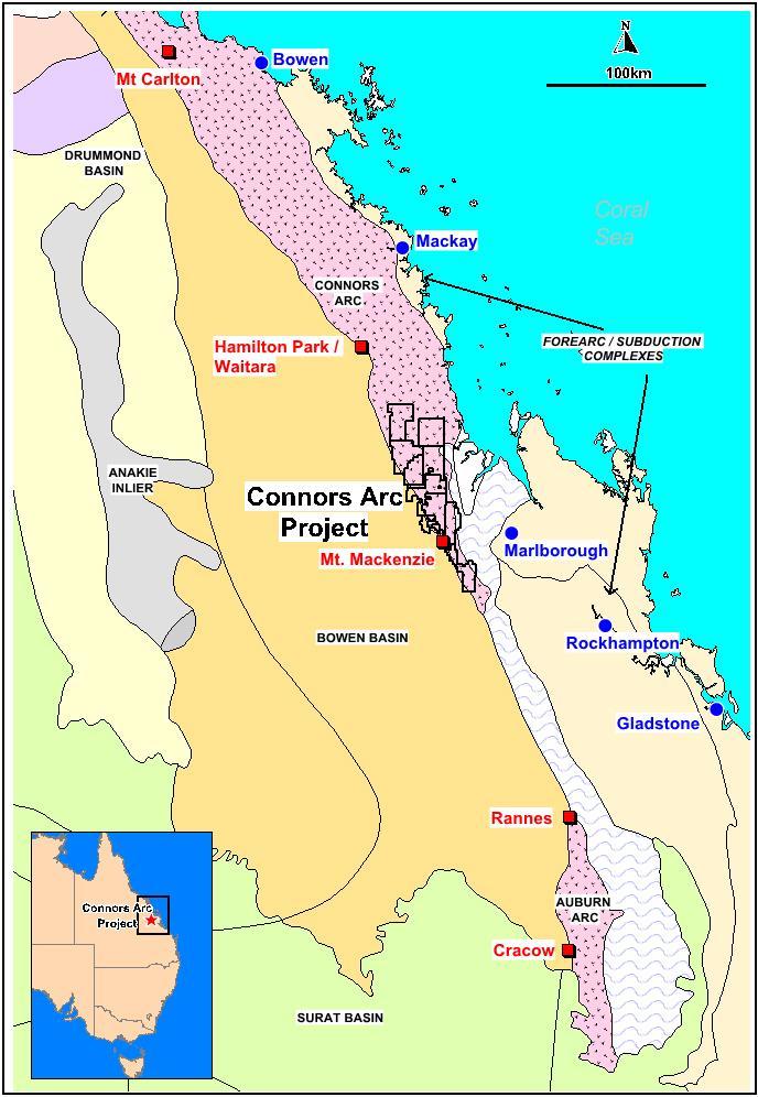 Connors Arc Epithermal Au-Ag Project Connors-Auburn Magmatic Arc hosts the Cracow and Mt Carlton Deposits (ASX:EVN).