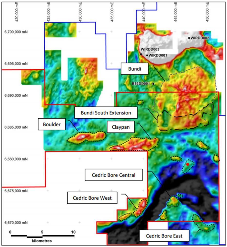 The programme targeted a number of high density anomalies including a strong electromagnetic conductor at drill hole 14BUN003.