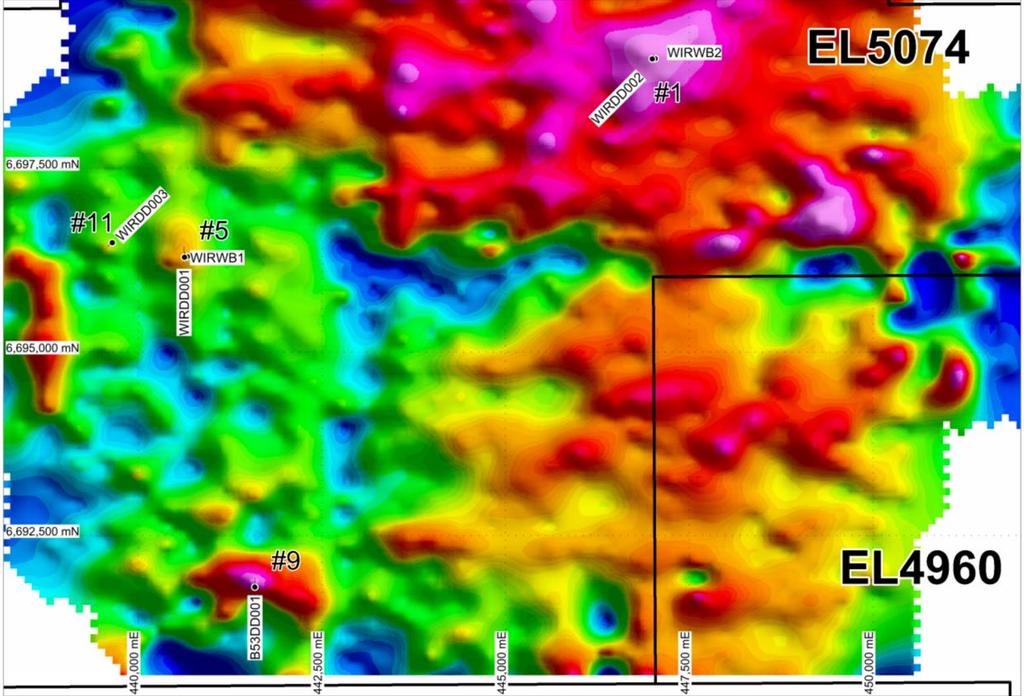 HPX Commonwealth Hill JV Project A maiden drilling programme was carried out to follow up the HPX led, large scale induced Polarisation survey across the Wirrida Intrusive Complex.