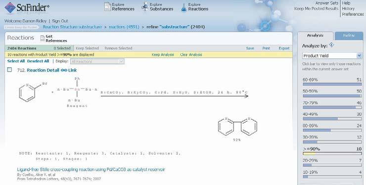 Searching for Information on Chemical Reactions 163 Figure 7.11 Screen obtained when the search described in Entry 5 (Table 7.