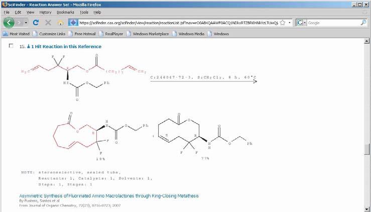 Searching for Information on Chemical Reactions 173 Figure 7.24 Initial structure query to explore ring closure metathesis reactions that produce rings of between 7 and 12 atoms.