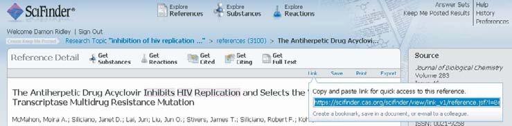 68 Information Retrieval: SciFinder Figure 3.10 Display when the item Link is clicked.