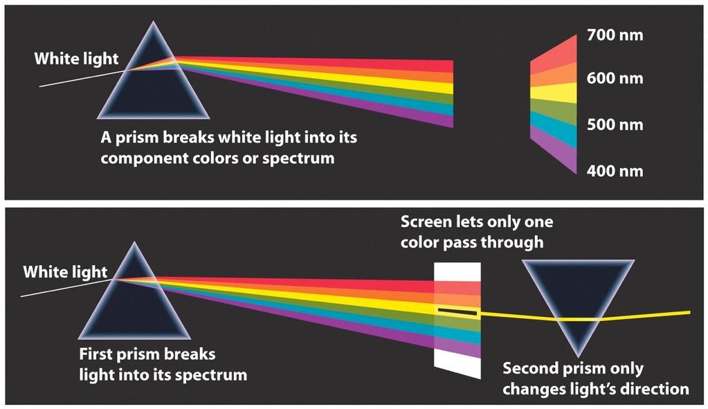 Light Prisms bend the path of photons according to their energy White light contains a continuum of energies (wavelengths) Our eyes are photon detectors We see the energy