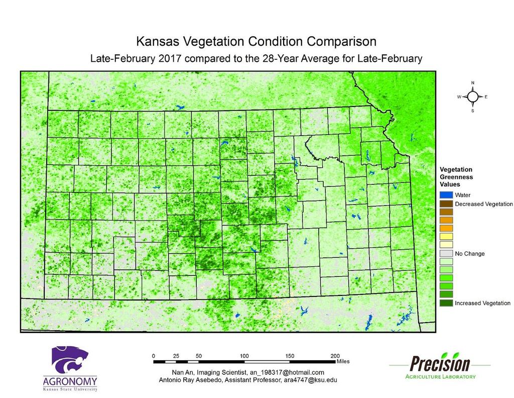 Vegetative Health Index Map: Compared to the 27-year average at this time for Kansas, this year s Vegetation Condition Report for February 21- February 27, 2017 from K-State s Precision
