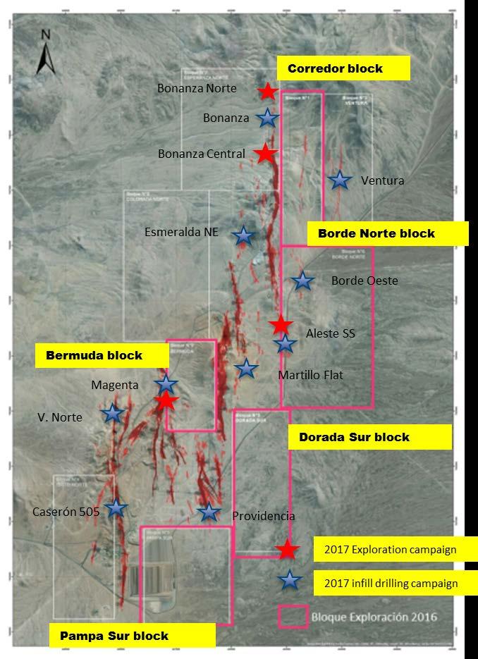 Figure 1: Plan view of the core El Peñón deposits with mineral vein systems depicted in