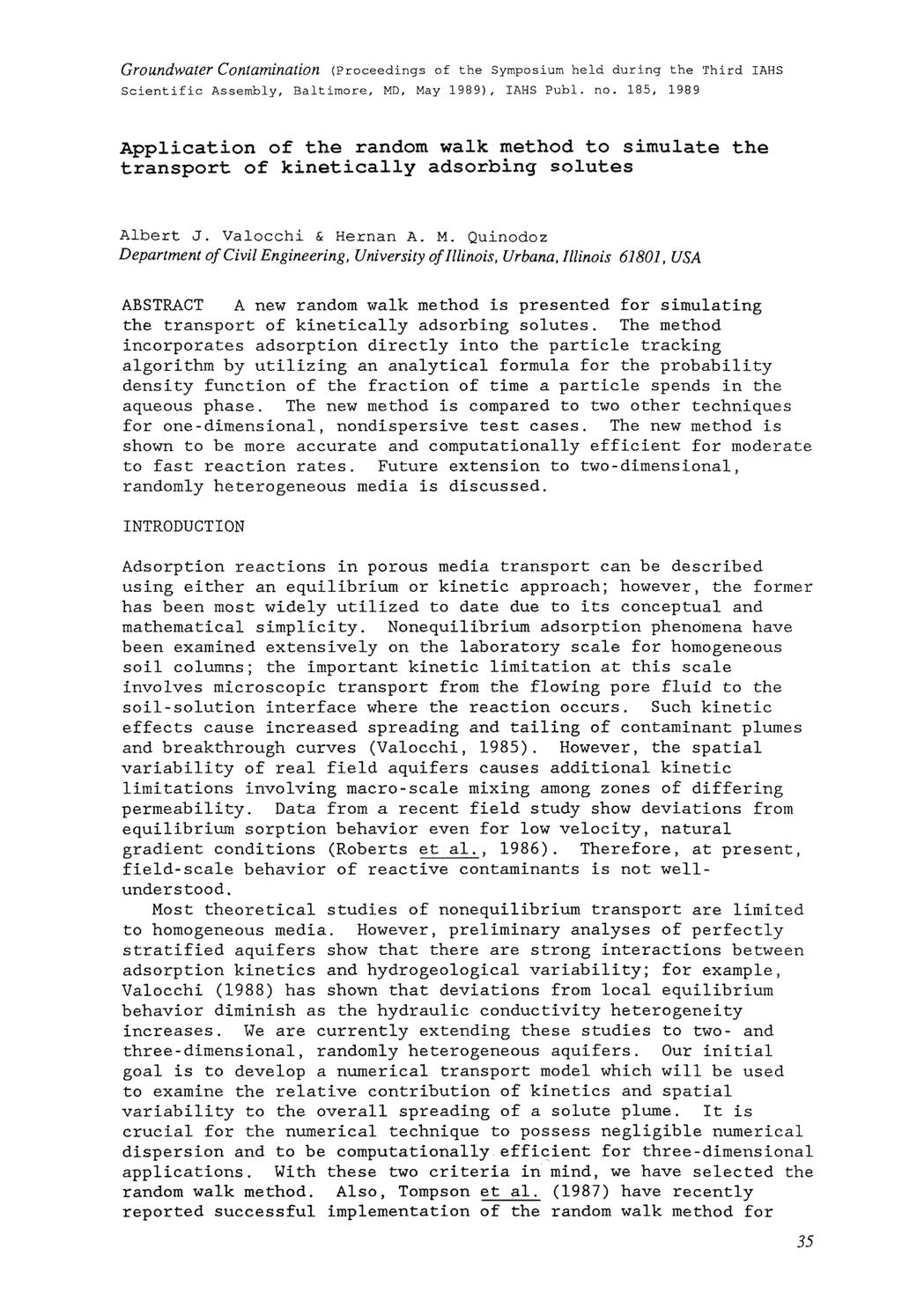 Groundwater Contamination (Proceedings of the Symposium held during the Third IAHS Scientific Assembly, Baltimore, MD, May 1989), IAHS Publ. no.