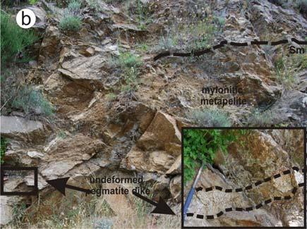 At the outcrop and hand-sample scale, several kinematic indicators, mostly represented by σ-type porphyroclasts and S-C structures indicate a consistent dextral top-to ESE-ENE sense of shear at the