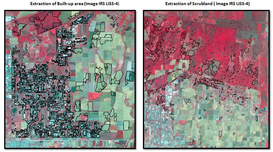 Figure 3: Extraction of Plantation and Fallow Land through Object based classification Figure 4: Extraction of Built-up Area and Scrubland IV.