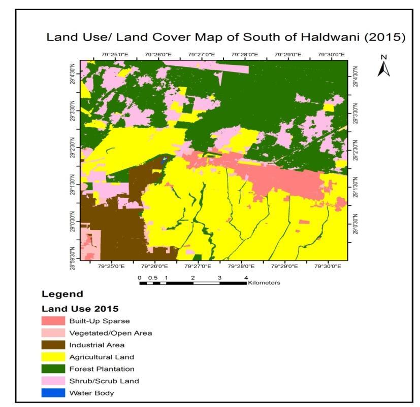 27% of the area has increased under scrub land. The change detected has been given in the following figure 5.