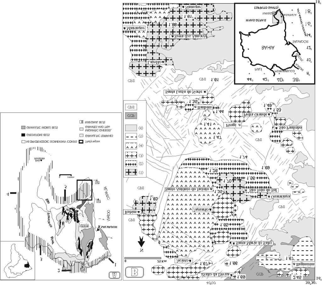 136 Revista Brasileira de Geociências, Volume 30, 2000 Figure 1 (a) Schematic map of the terranes in the northeastern Brazil with a geologic sketch map of the São Francisco Craton and their marginal