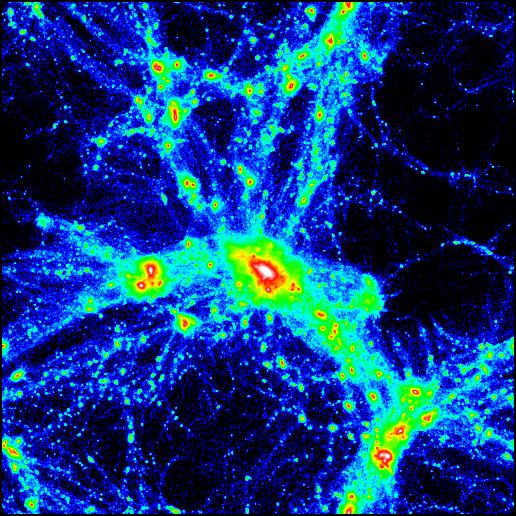 in the x-ray band - bright regions are massive clusters, dimmer