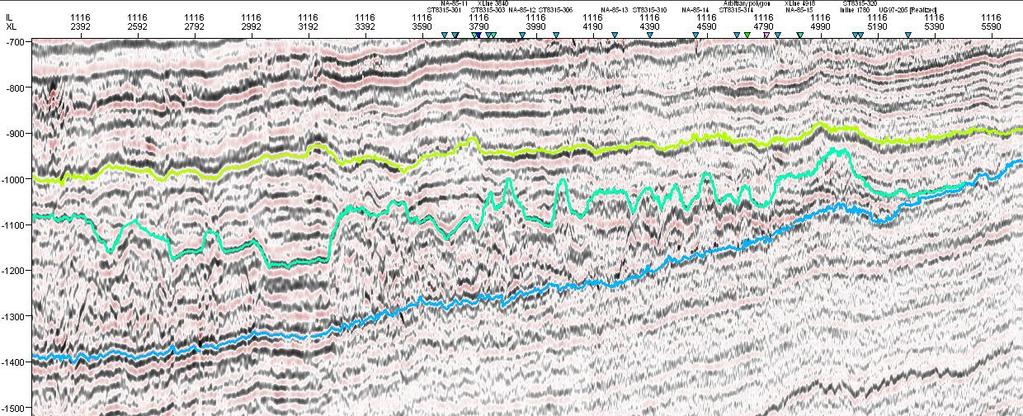 Seismic interpretation Utsira Formation W 3D survey SNST InLine 1116) E Top Utsira Base Utsira