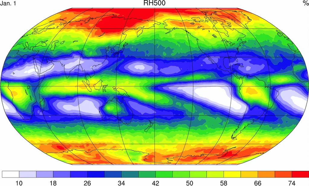 Seasonal Cycle of RH 500 mb: AIRS Look for: spatial coincidence between seasonal variations of