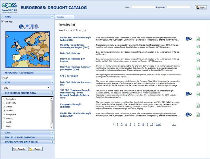 Europe (DMCSEE) are directly integrated in the EDO map server. This gives an overview of the available drought data in the drought monitoring service and allows a quick display of the data.