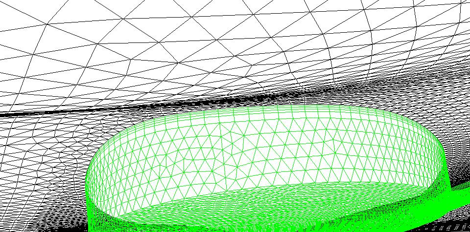 This surface split the domain into new two separately domain. In new thin 10 m high domain is created mesh per cooper schema with grow ratio 1.25, see Fig.
