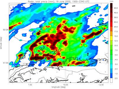 Radar Total precipitation 1500 2400 UTC LM Model underestimates the amount of