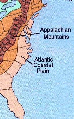 The flat-lying Atlantic Coastal Plain (ACP) contains a thick sequence of sediments weathered from the Appalachians and deposited during the Zuni (Cretaceous) and Tejas (early Tertiary) transgressions.