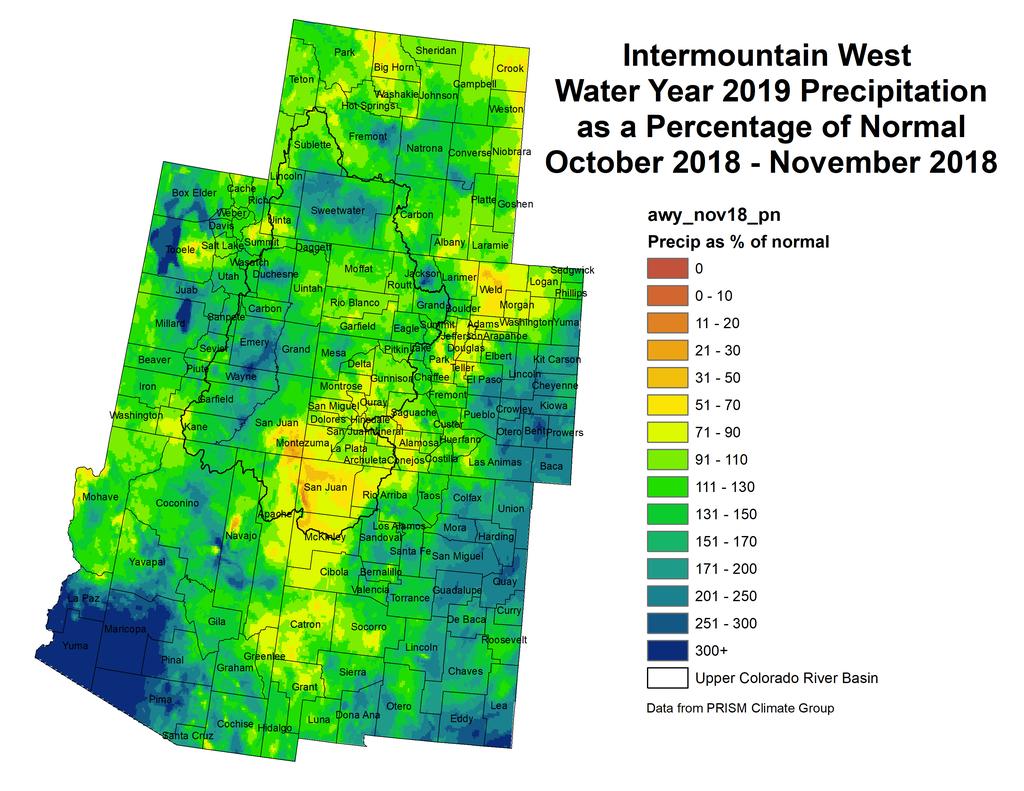 current month-to-date accumulated precipitation in inches; last month's precipitation as a percent