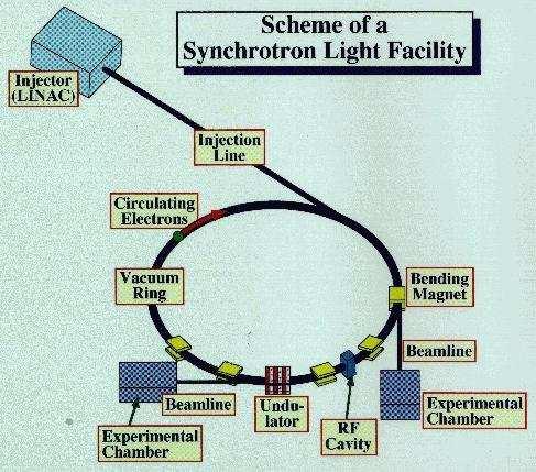Schematic view of a Storage Ring SR sources Bending magnets Bending magnets: force electrons to move in a circular path The Radio Frequency cavity: restore