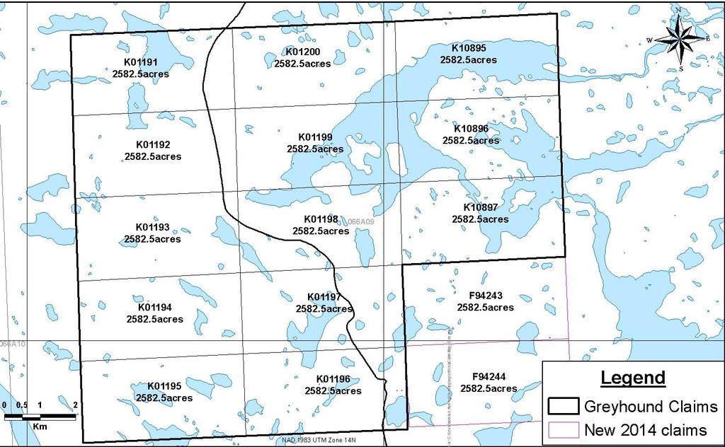 Property Map Claims Area(ha) Aura Lake K01191 1045 K01195 1045 K01196 1045 K01198 1045 K01199 1045 K01200 1045