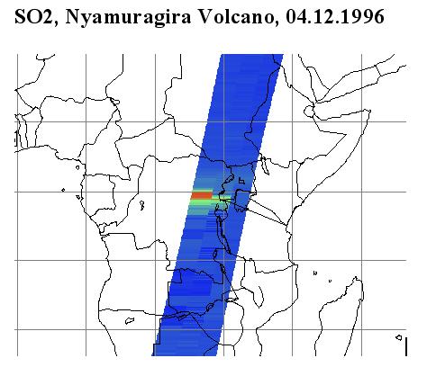GOME SO2 evaluation Nyamuragira Volcano, Orbit 61204081, 04.12.1996, Lat.: -0.8, Long.: 26.8, SZA: 30.9 0.04 0.03 Ring 0.