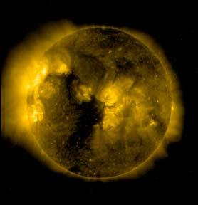 Note that the coronal holes generally intervene between the Sun-Earth line and the site of eruption.