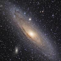 M31 Andromeda Galaxy The Andromeda Galaxy is our nearest major galactic neighbor. It is a spiral galaxy 2,500,000 light-years away, and has a diameter of 220,000 light-years.