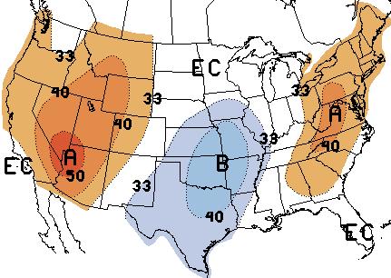 Temperature Outlook July November 2007 There is unusually high spatial coverage for the July 2007 forecasts, meaning that there was sufficient skill to designate colored forecast regions for a large