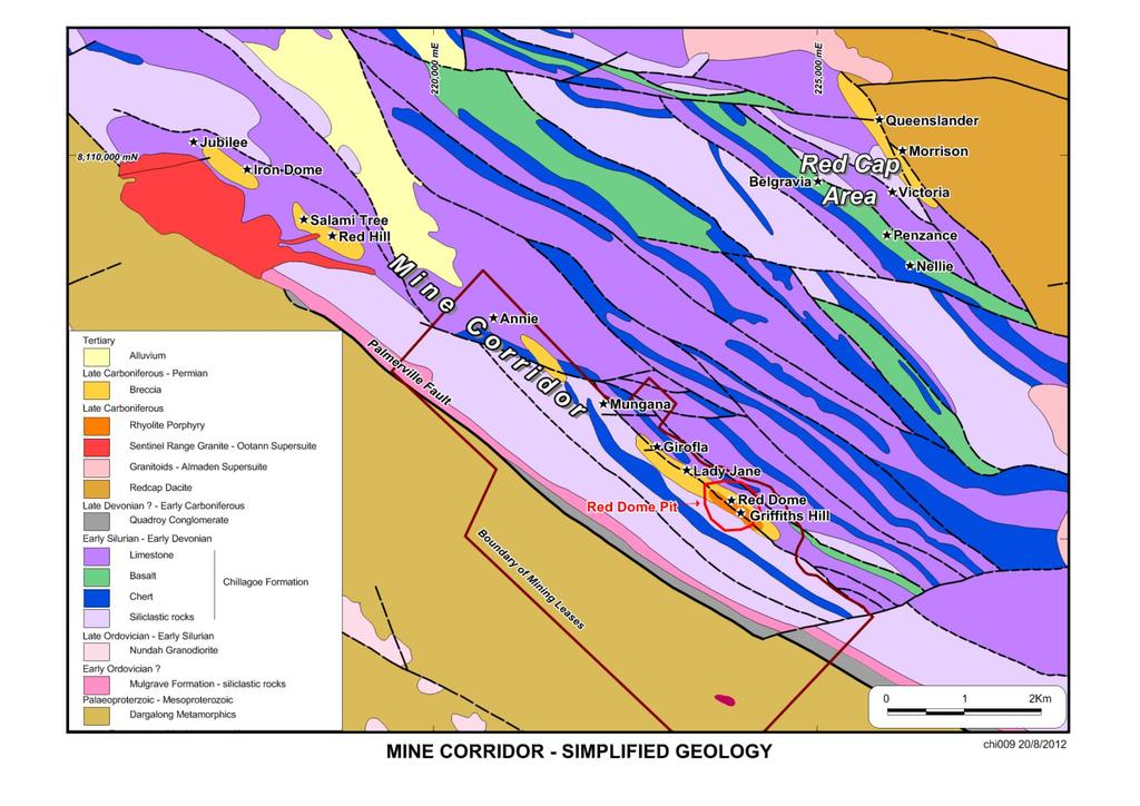 Mine Corridor Redcap Imbricate thrust faulting has produced 12 repetitions of stratigraphy across 8km of stratigraphy with