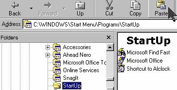 +TiÕp theo b¹n nh y vµo dêu (+)Windows\Start Menu\Programs\StartUp vµ nh y vµo nót c«ng cô Paste Ó d n bióu t îng Microsoft Office Shotcut Bar.