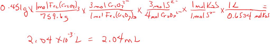 6534 M solution of K 2 S (molar mass, 110.2) will be required to react with 0.