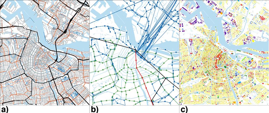 In a multi-modal network model, these urban network metrics can be calculated for the different mobility modes - walking, cycling, car, local public transport (tram, metro and bus) and rail - because