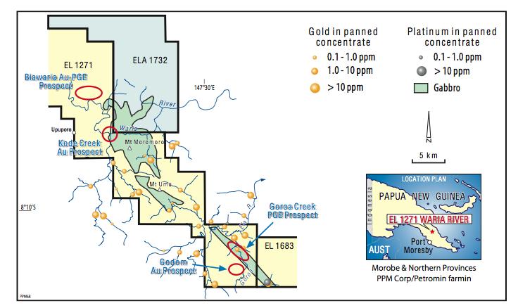 Waria River project Synthesis of all data and results has identified four more areas of interest which include Godom Creek, Kode-Creek-Salima Creek, Biawaria and Upper Kode Creek.