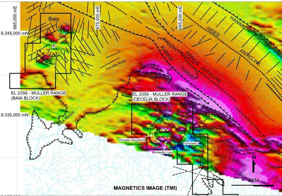 n a tpgraphic high in a majr ENE trending fault zne/ transfer structure (as per the OK Tedi Mine lcated t the WNW).