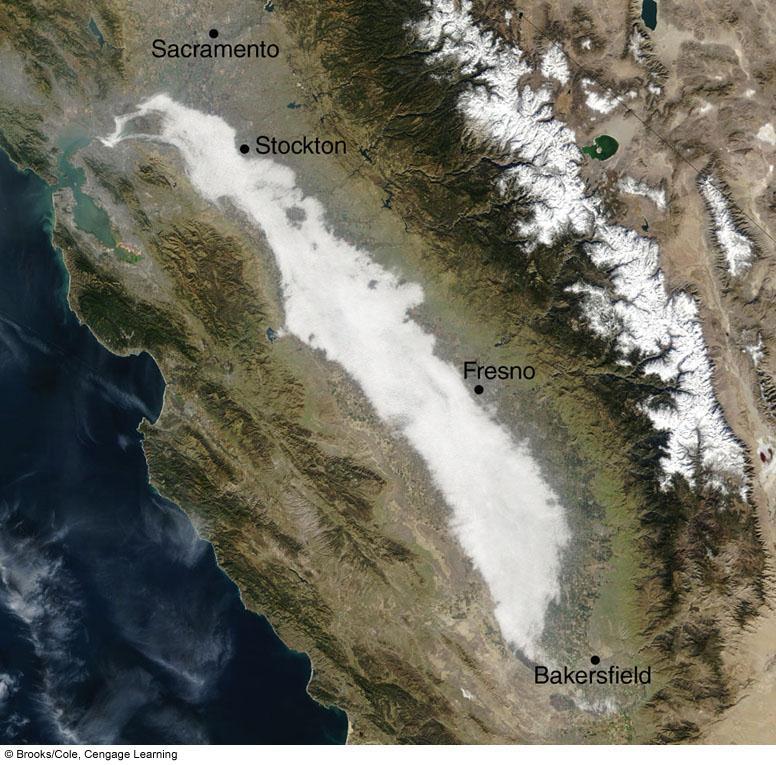 Figure 5.6 Visible satellite image of dense radiation fog in the southern half of California s Central Valley on the morning of November 20, 2002.