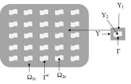 face The Domain The domain in R n : Ω = Ω 1ε Ω 2ε, Y is the reference cell where Y = Y 1 Y 2, with Y 2 Y Γ := Y 2 Lipschitz continuous, where Ω 1ε is a connected union of ε n periodic translated sets