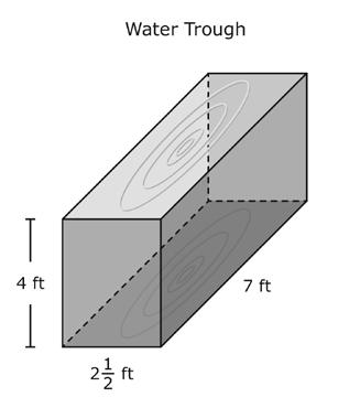 rational numbers 34 The figure represents a water trough in the shape of a rectangular prism. The dimensions of the water trough are given in feet.