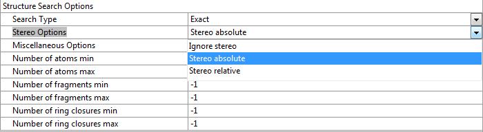 10 The user also needs to specify how stereochemistry is treated (Figure 5): Ignore stereo: For each query structure, ignore stereochemistry.