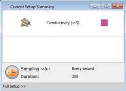 5. Click Full Setup, located at the bottom of the Current Setup Summary window to program the data logger s sample rate, number of samples, units of measurement, calibration